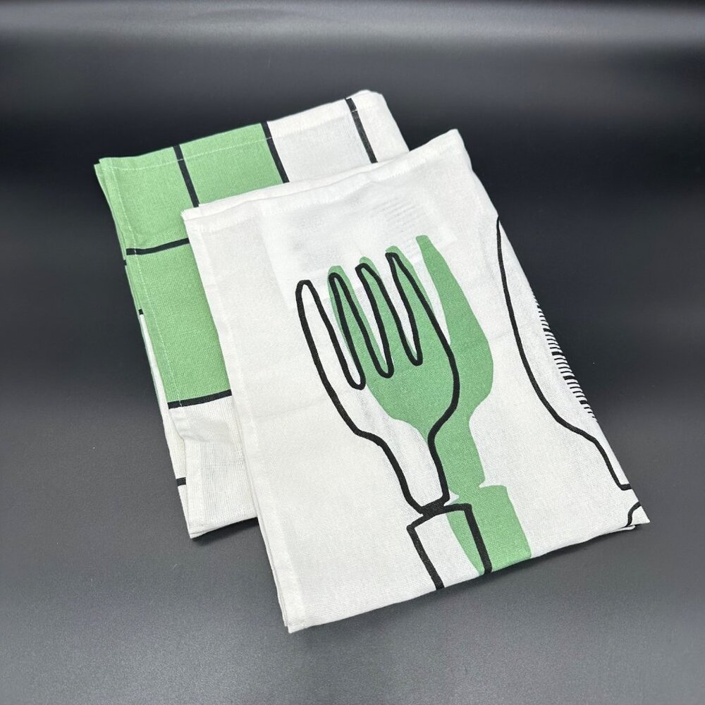 Kitschy Kitchen Dish Towels Green Black White Hanging Loop IKEA Rinnig Cotton